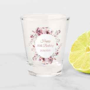 Copo De Shot Burgundy Personalizada Dusty Pink 80 Floral Aniver