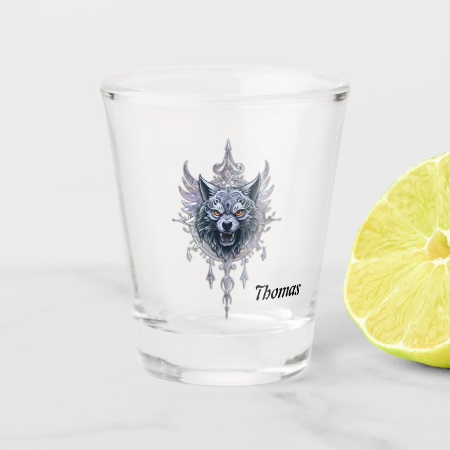 Copo De Shot Cabeça mística de lobo. (Frente)