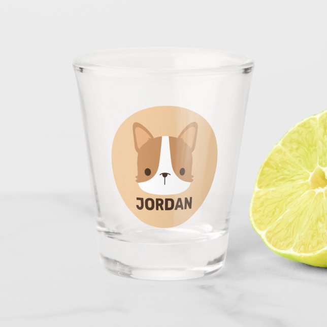 Copo De Shot Cachorro Corgi Corgento com Nome Personalizado (Frente)
