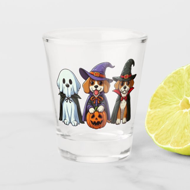 Copo De Shot Cães bonitos como fantasma, bruxa e vampiro (Frente)