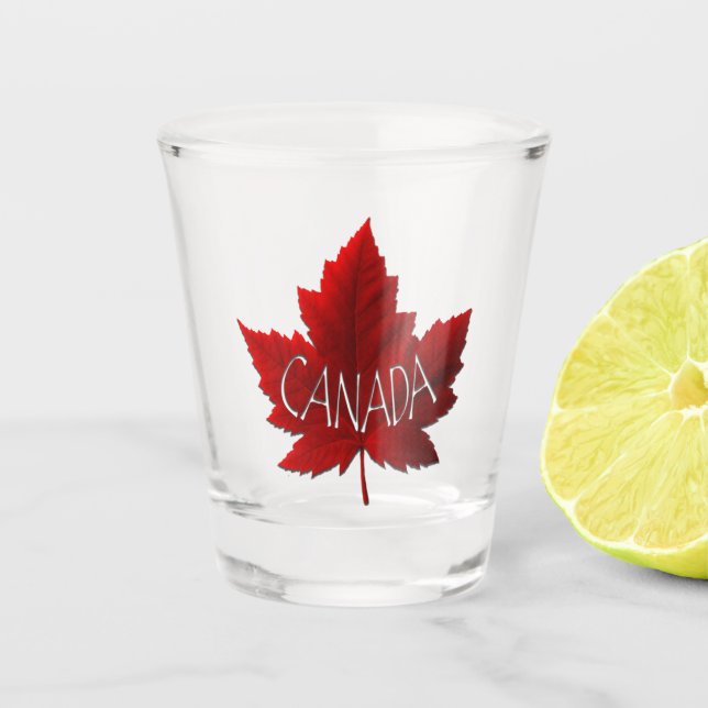 Copo De Shot Canadá: Óculos-Fogo Canadá Mapeia Leaf Souvenir (Frente)