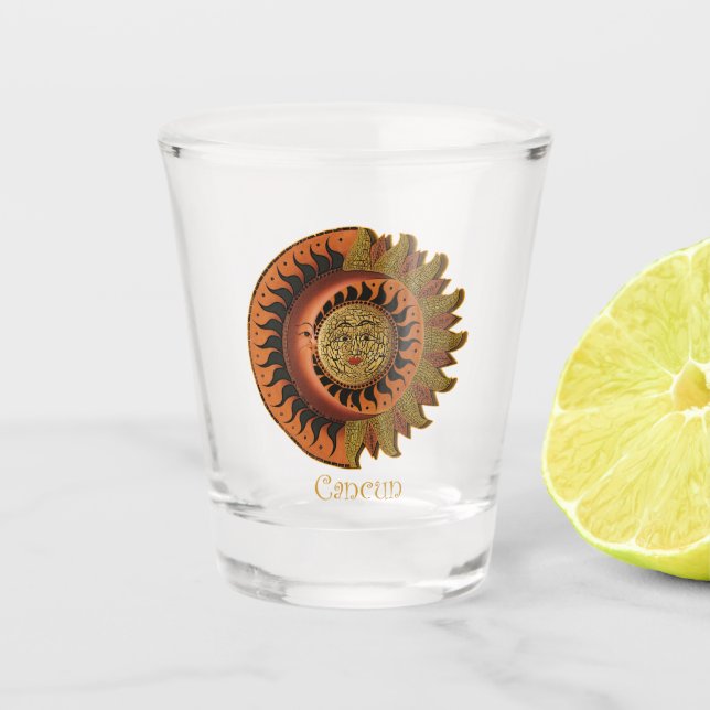 Copo De Shot Cancun Mayan Moon e Sun Clock (Frente)