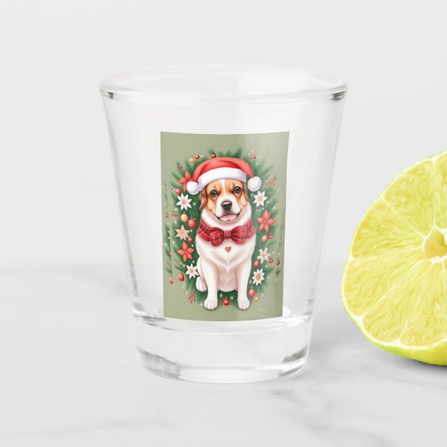 Copo De Shot Cão de Natal Festivo (Frente)