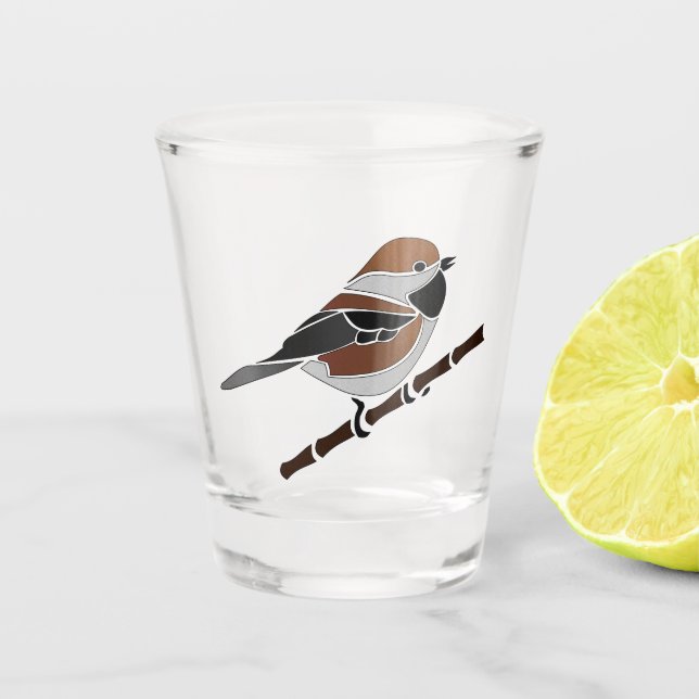 Copo De Shot Cartoon Boreal Chickadee Bird Adorável (Frente)