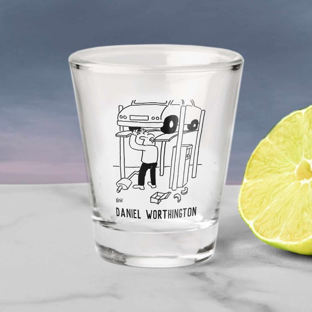 Copo De Shot Cartoon de reparo e serviço de carro. Mecânico (Criador carregado)