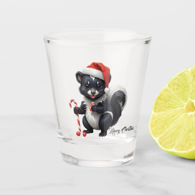 Copo De Shot Cartoon de Skunk de Natal bonito (Frente)