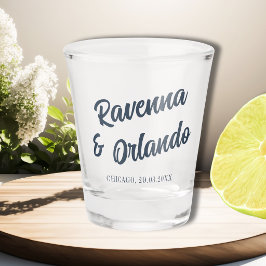 Copo De Shot Casamento Azul Marinho Retro Cursivo Clássico