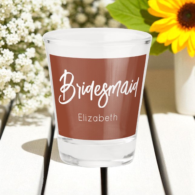 Copo De Shot Casamento Branco da Bridesmaid Terracotta Brown (Criador carregado)