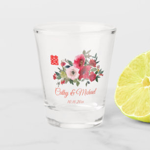 Copo De Shot Casamento chinês moderno floral cor-de-rosa-vermel