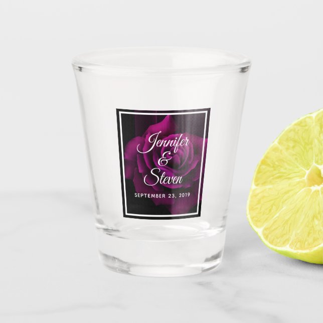 Copo De Shot Casamento com Flor Rosa vermelha Roxo-Gótica (Frente)