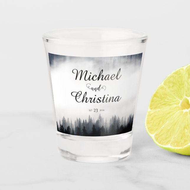 Copo De Shot Casamento com vegetação nebulosa mínima (Frente)