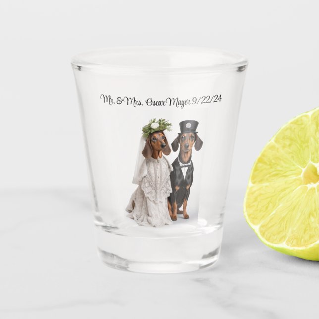 Copo De Shot Casamento de Dachshund (Frente)