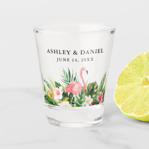 Copo De Shot Casamento de Flamingo Floral Tropical Watercolor