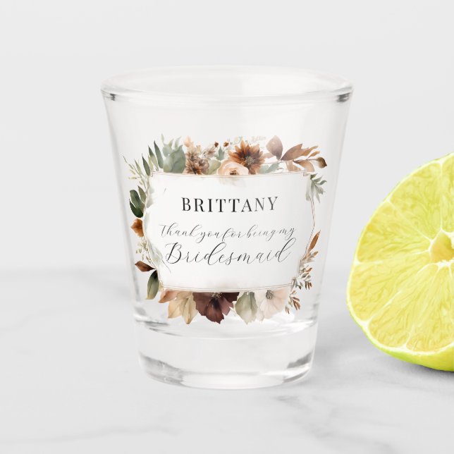 Copo De Shot Casamento de Folhagem de outono de Bridesmaid Flor (Frente)