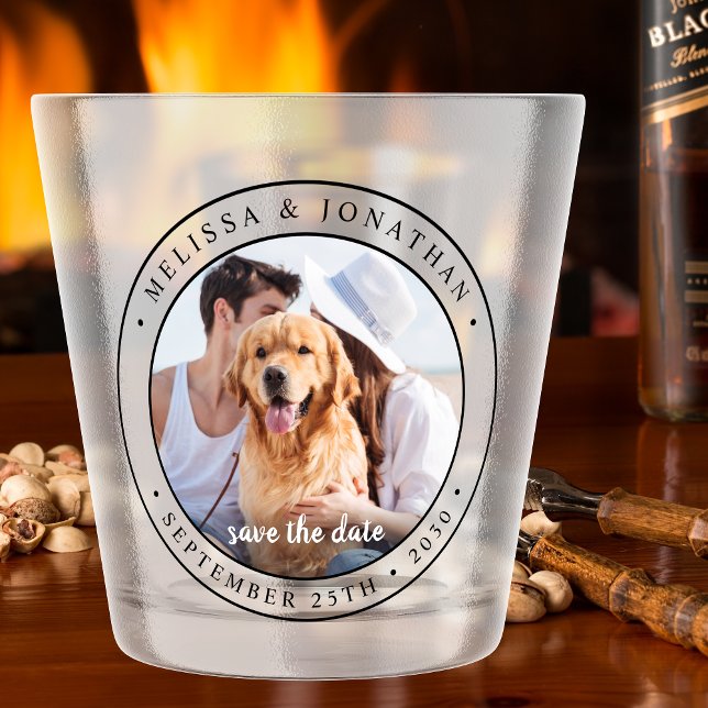 Copo De Shot Casamento de Foto Moderno Salvar Data Nome Data (Criador carregado)