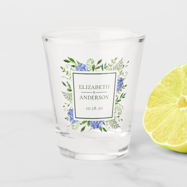Copo De Shot Casamento de Hydrangea Azul (Frente)
