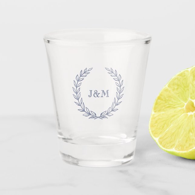 Copo De Shot Casamento de Monograma Azul com Marinho Elegante S (Frente)