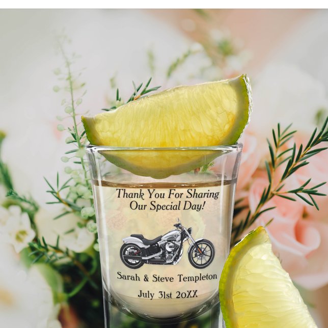 Copo De Shot Casamento De Motocicleta Obrigado Nomes De Data (Criador carregado)