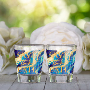 Copo De Shot Casamento de Ouro Azul Praia Divertido Salve a Dat