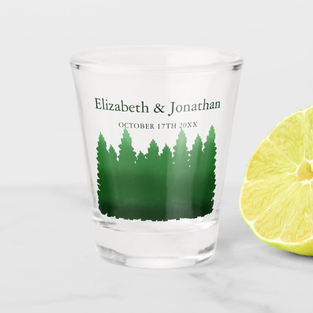 Copo De Shot Casamento de Pinheiros de Madeira (Frente)