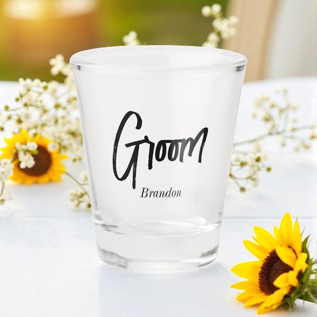 Copo De Shot Casamento de Script White Preto do Groom (Criador carregado)