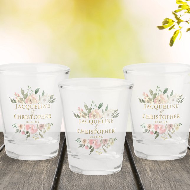 Copo De Shot Casamento Dourado Floral Elegante Blush Rosa (Criador carregado)