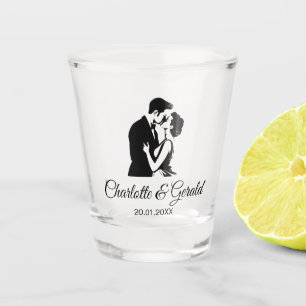 Copo De Shot Casamento Favorece Casal Beijo Monograma Moderno S