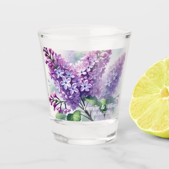 Copo De Shot Casamento Floral de Aquarelas Lilac Fllowers (Frente)