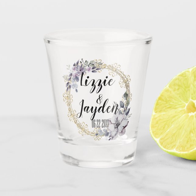 Copo De Shot Casamento Floral de Lavanda Elegante (Frente)