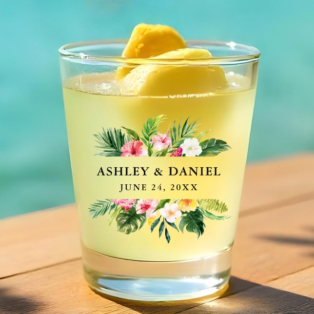 Copo De Shot Casamento Floral Tropical Watercolor (Customize to change text size or text style.)