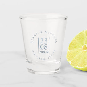 Copo De Shot Casamento Minimalista Data Dusty Blue ID889