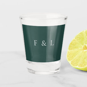 Copo De Shot Casamento Monograma Verde Esmeralda Clássico Simpl