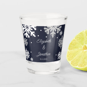 Copo De Shot Casamento no inverno marinho Azul Flocos de Neve