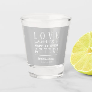 Copo De Shot Casamento prateado com amor e riso