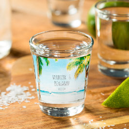Copo De Shot Casamento Tropical Retrô Palmeiras Praia Oceano Az