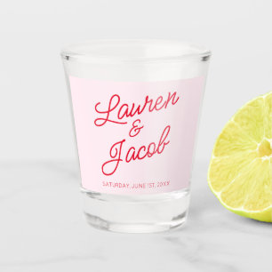 Copo De Shot Casamento Vermelho e Rosa Mínimo Moderno