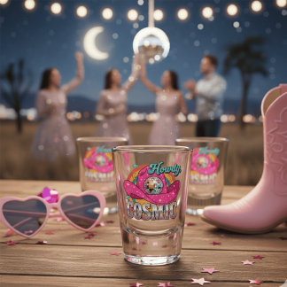 Copo De Shot Caubói de Chapéu Bola de Disco Rosa Cosmic Cowgirl