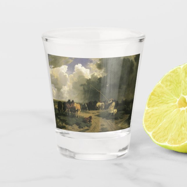 Copo De Shot Cavalos numa tempestade (equino) (Frente)