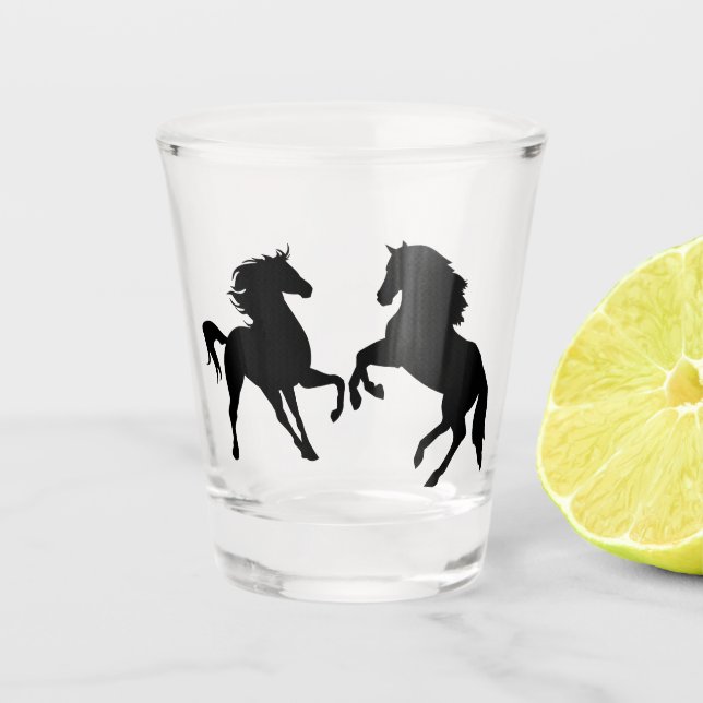 Copo De Shot Cavalos Pretos - Silhueta - Desenho (Frente)