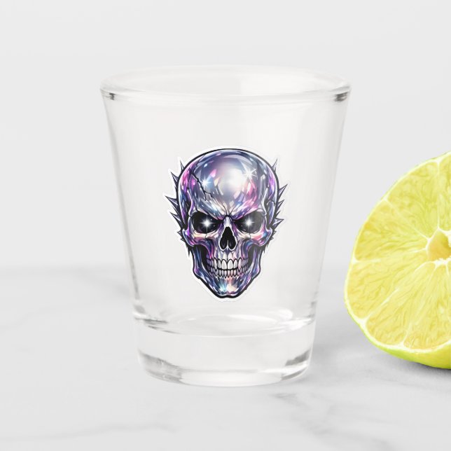 Copo De Shot Caveira Cromada Brilhante - Design com Brilho Escu (Frente)