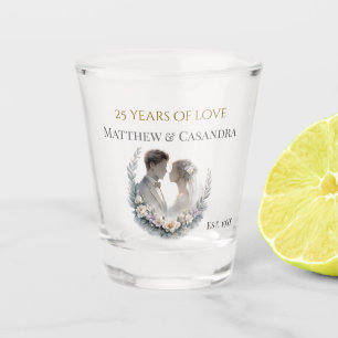 Copo De Shot Celebração de Aniversário de Casamento de 25 Anos