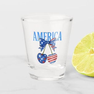 Copo De Shot Celebração de Laço de Cereja Patriótico Design
