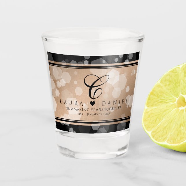 Copo De Shot Celebração do Aniversário do Casamento Linen 28 (Frente)