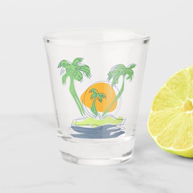 Copo De Shot Cenário de praia de ilha tropical. Árvore de palme (Frente)