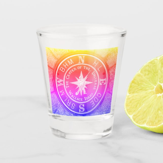 Copo De Shot Centro do universo em Wallace Idaho V2 (Frente)