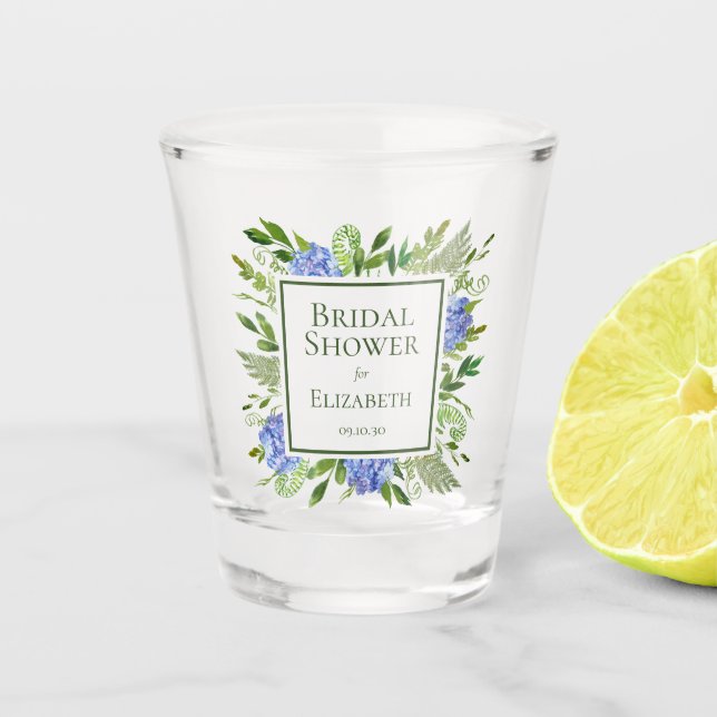 Copo De Shot Chá de Bebê de Noiva com Hortênsias Azuis (Frente)