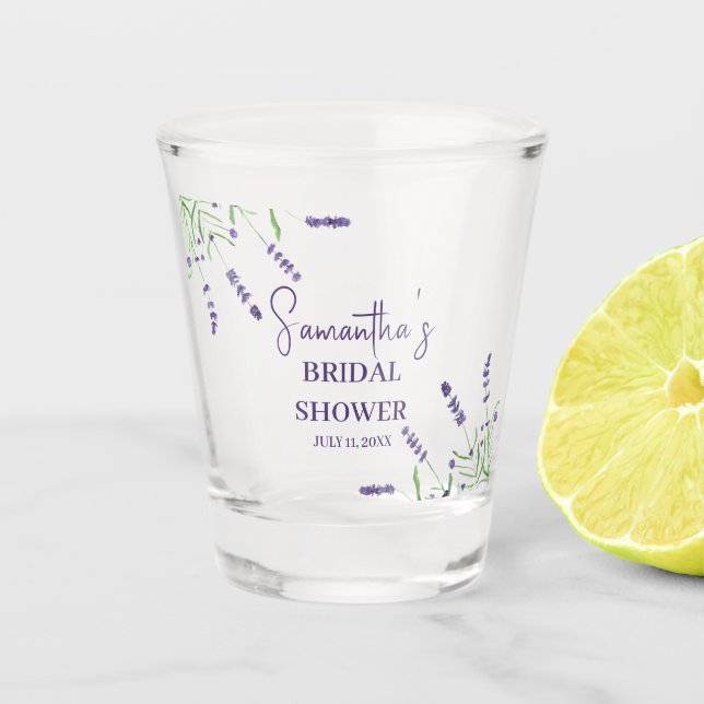 Copo De Shot Chá de Bebê em Aquarela Roxa com Flores de Lavanda (Frente)