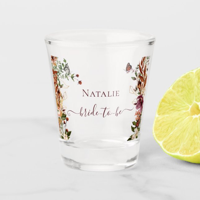 Copo De Shot Chá de Bebê Floral Elegante de Outono (Frente)