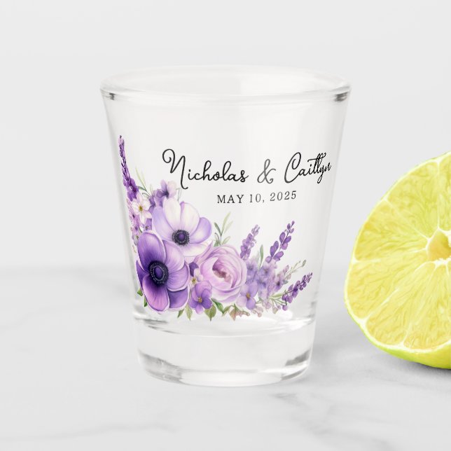 Copo De Shot Chá de Bebê Floral em Aquarela Lilás para Noivas (Frente)