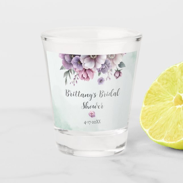 Copo De Shot Chá de Bebê Lavanda & Floral Verde  (Frente)